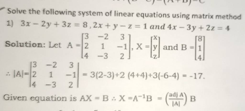 Solve The Following System Of Linear Equations Using Matrix Method 1 3x− 3715