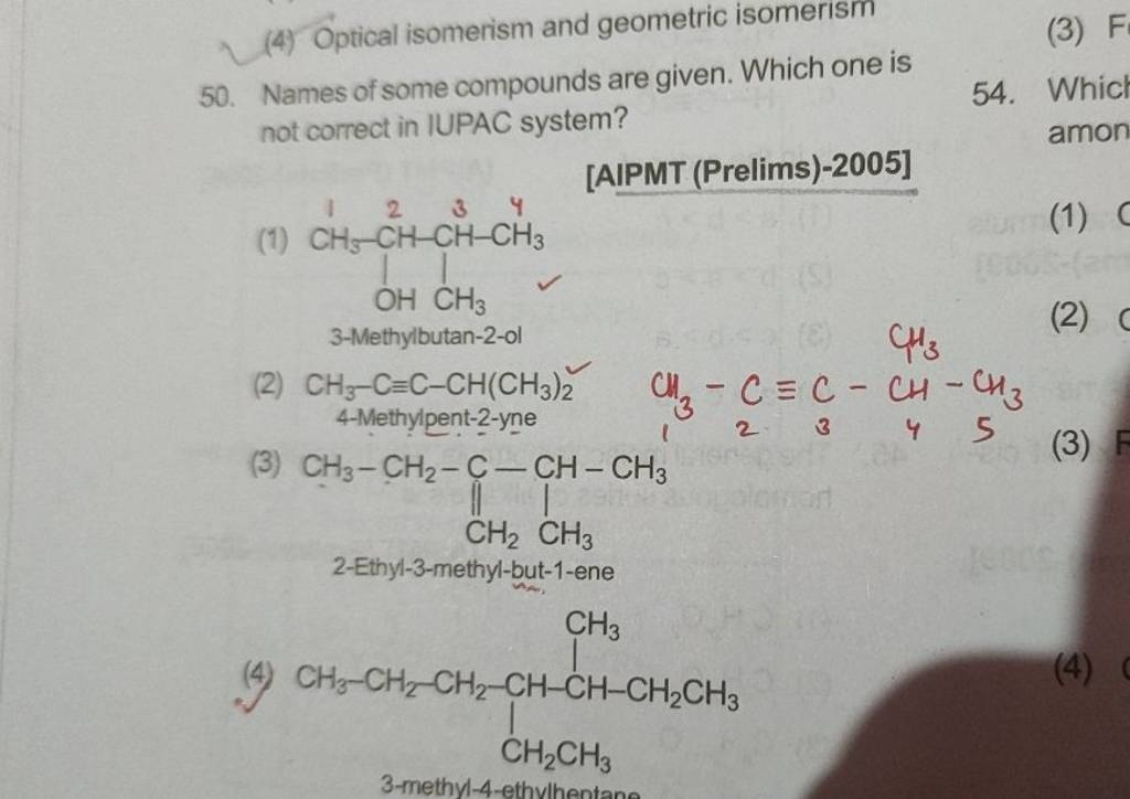 (4) Optical isomerism and geometric isomerism 50. Names of some compounds..
