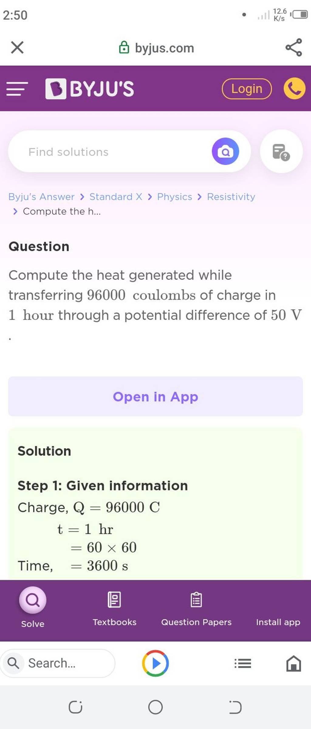 2:50 - , Ill K12,6, ด Byjus.com X≡ B BYJU’S B Find Solutions Byju's Answ..