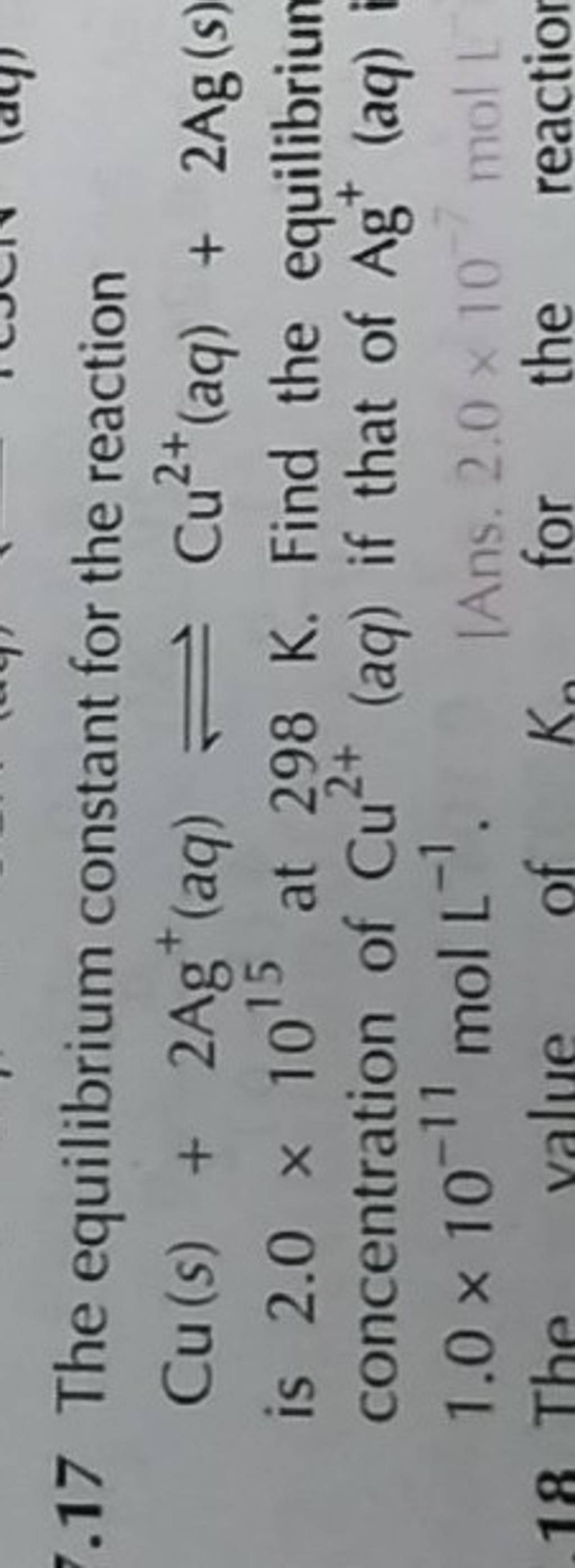 17 The Equilibrium Constant For The Reaction Cus2agaq⇌cu2aq2ag 