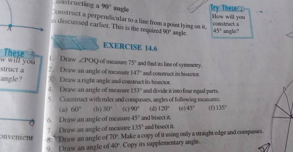 Construct with ruler and compasses, angles of following measures: (a) 60°  (b) 30° (c)