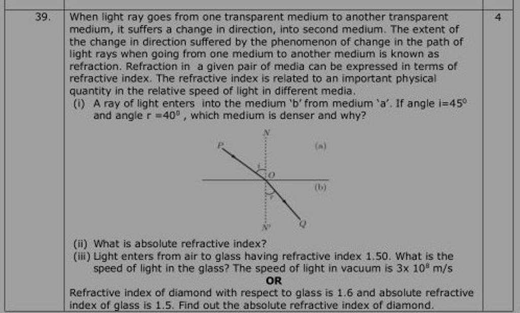 39. When Light Ray Goes From One Transparent Medium To Another Transparen..