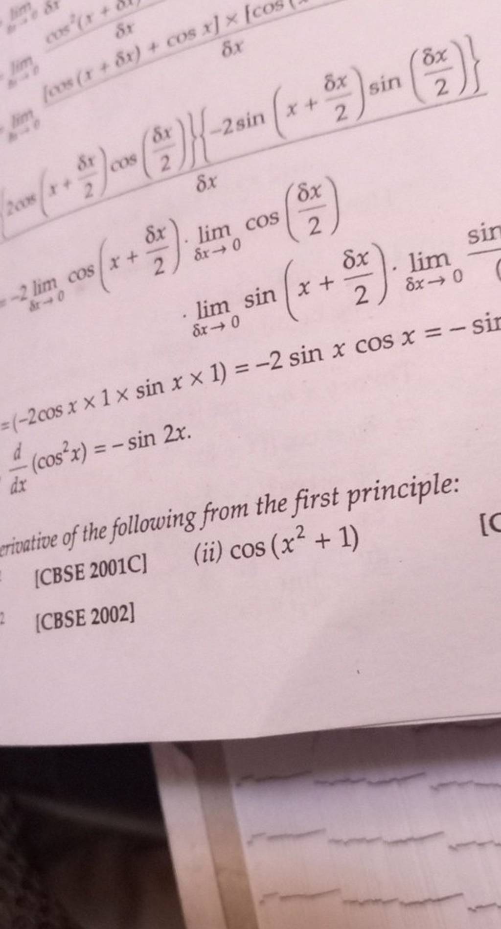 [cos(x+8x)+cosx]xx x=(x+28x )cos(28x )}{−2sin(x+28x )sin(28x )} dxd (cos2..