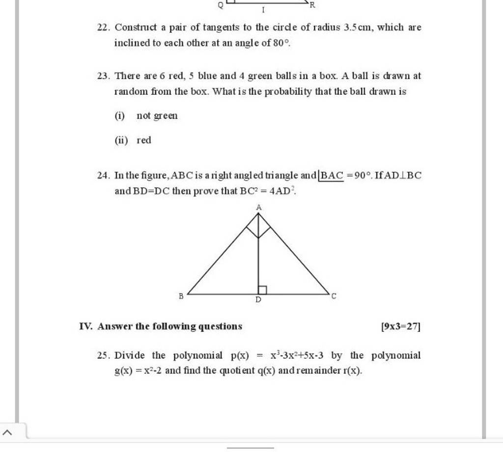 22. Construct a pair of tangents to the circle of radius 3.5 cm, which ar..