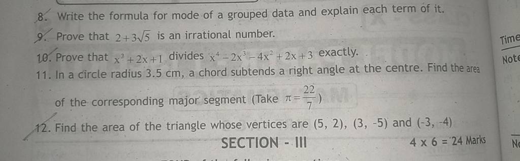 8. Write the formula for mode of a grouped data and explain each term of