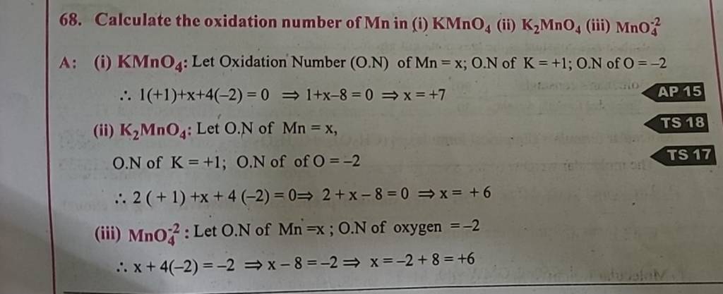 calculate oxidation number of mn in k2mno4