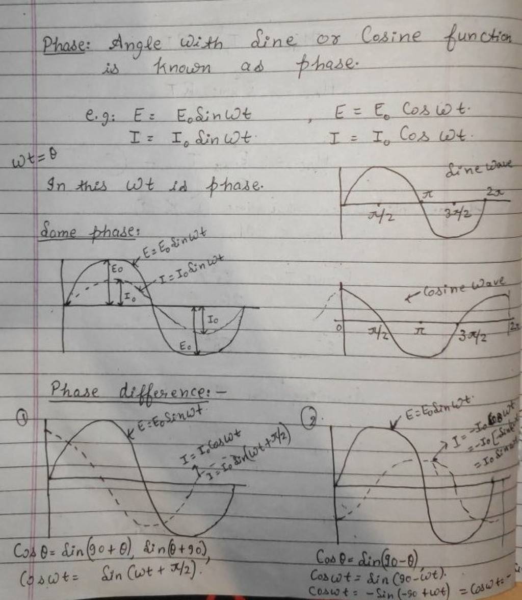 Phase Angle with Sine or Cosine function is known as phase. e.g E=E0 s..