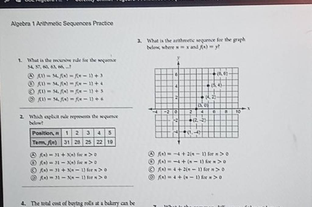 Algebra 1 Avithmedie Sequences Practice
3. What is the arithnetic knue