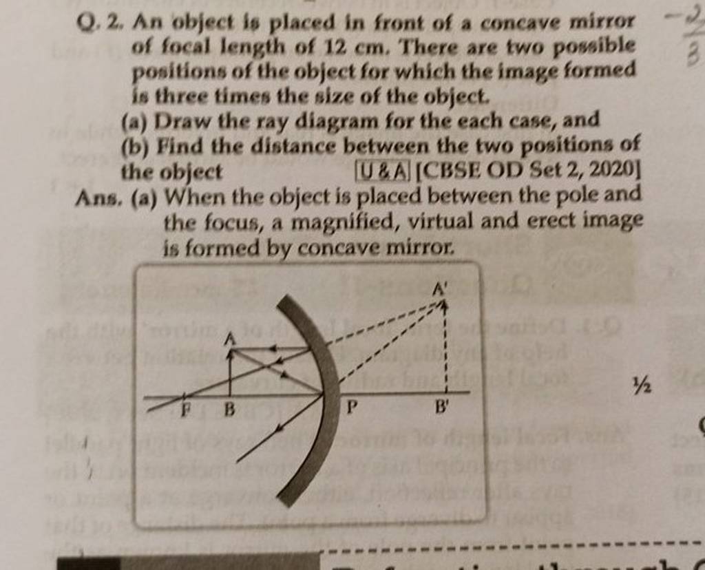 Q 2 An Object Is Placed In Front Of A Concave Mirror Of Focal Length Of 