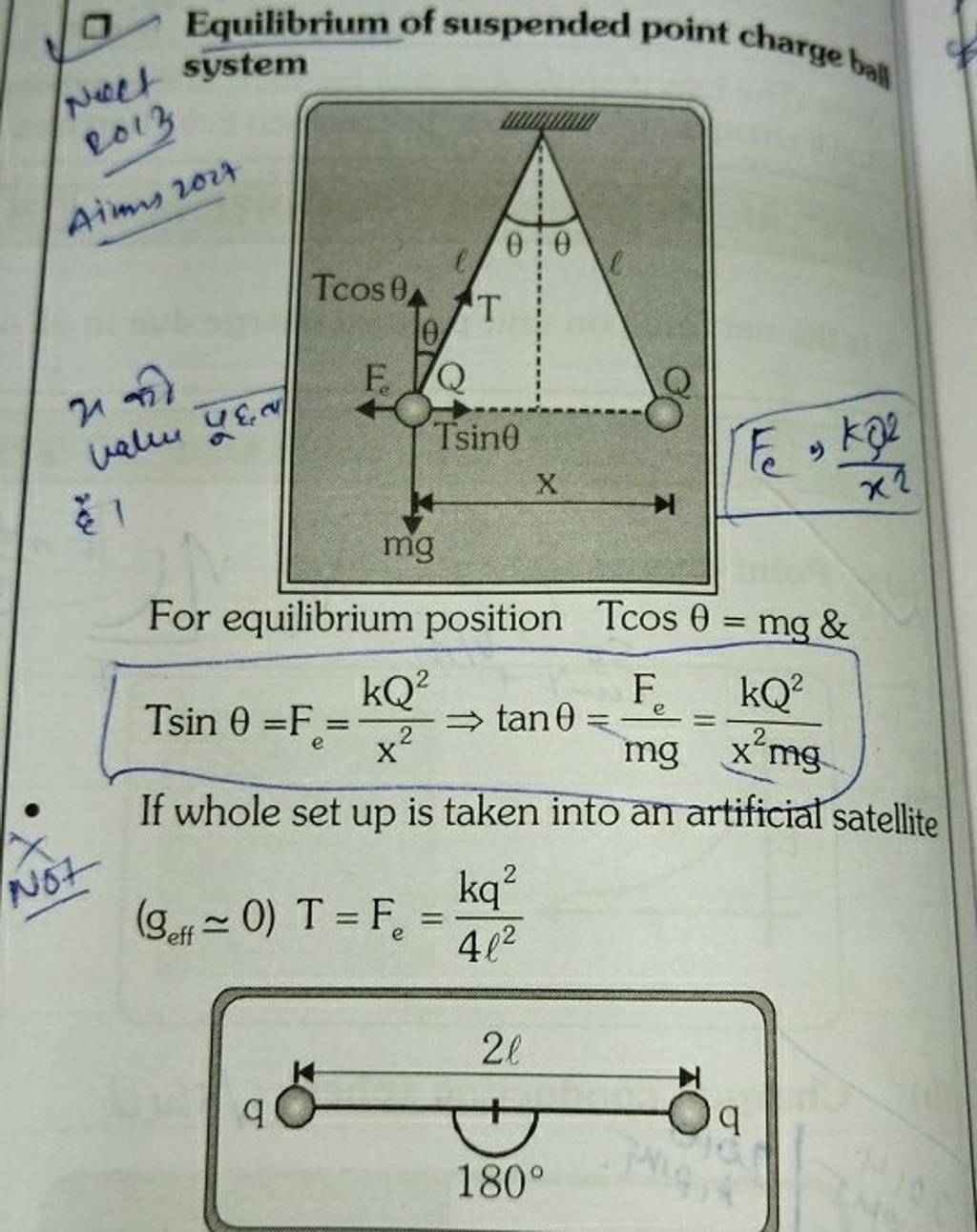 Equilibrium of suspended point charge ban poct system Filo