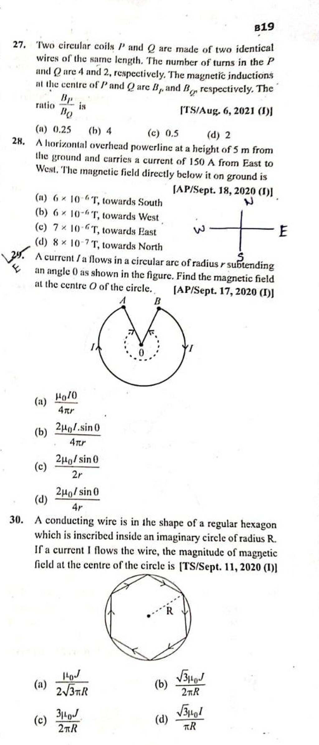 Two circular coils P and Q are made of two identical wires of the same le..