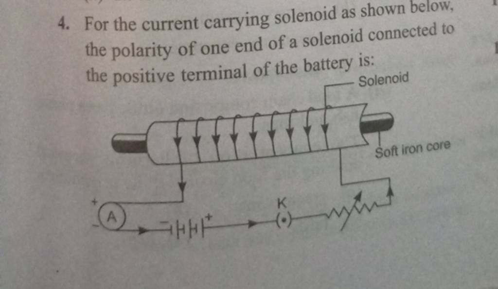 4. For the current carrying solenoid as shown below, the polarity of one