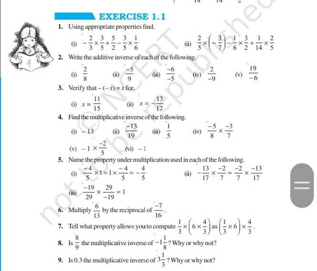 EXERCISE 1.1 1. Using appropriate properties find. (i) −32 ×53 +25 −53 ×6..