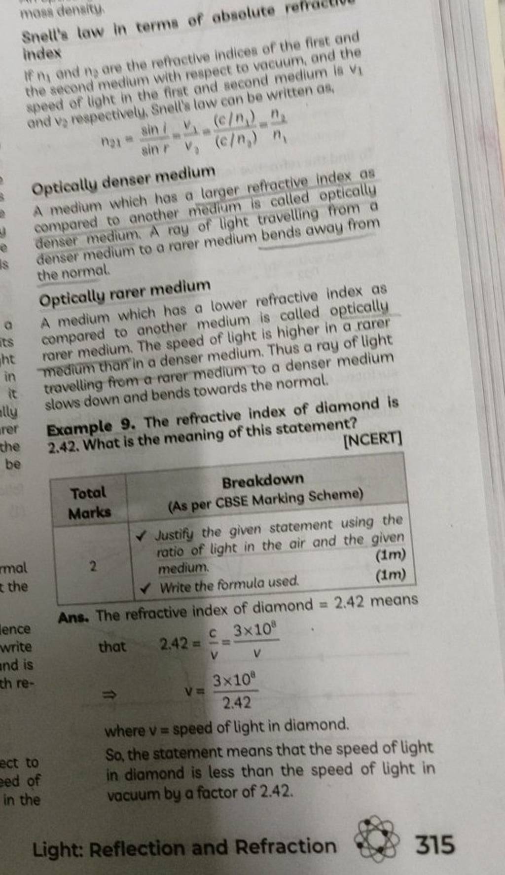 Snell's law in terms of absolute refractive mass density If n1 and m2 a..