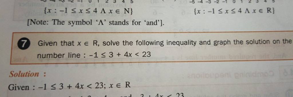 {x:−1≤x≤4Λx∈N} {x:−1≤x≤4Λx∈R} [Note: The symbol ' Λ ' stands for 'and'].