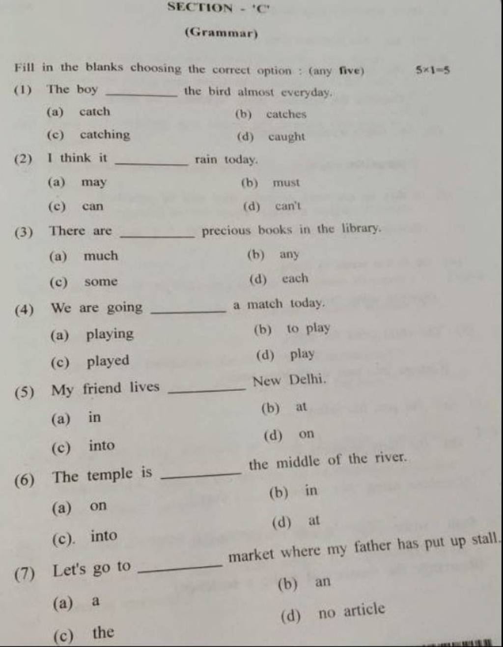 SECTION C Grammar Fill In The Blanks Choosing The Correct Option