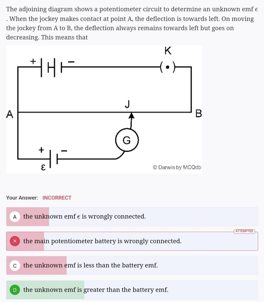 The adjoining diagram shows a potentiometer circuit to determine an unkno..
