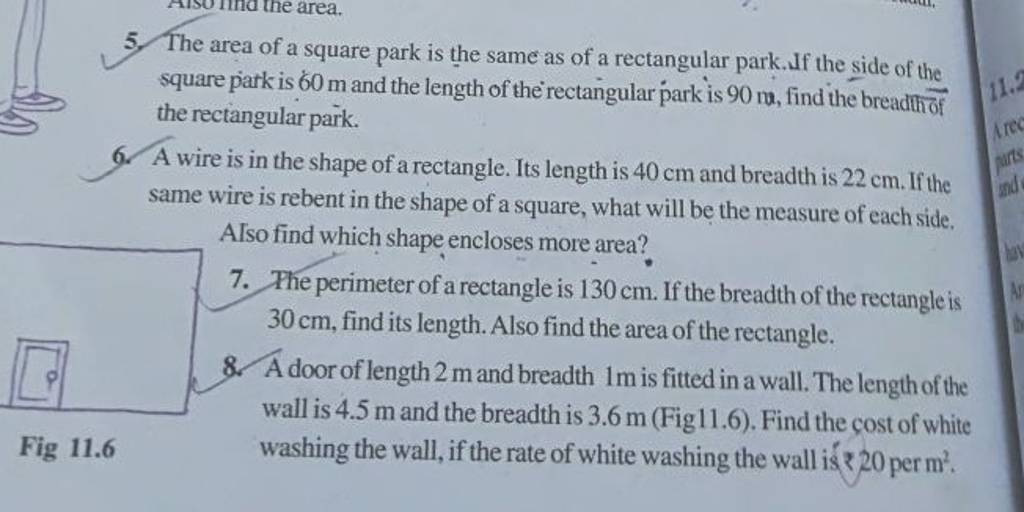 5. The area of a square park is the same as of a rectangular park.If the