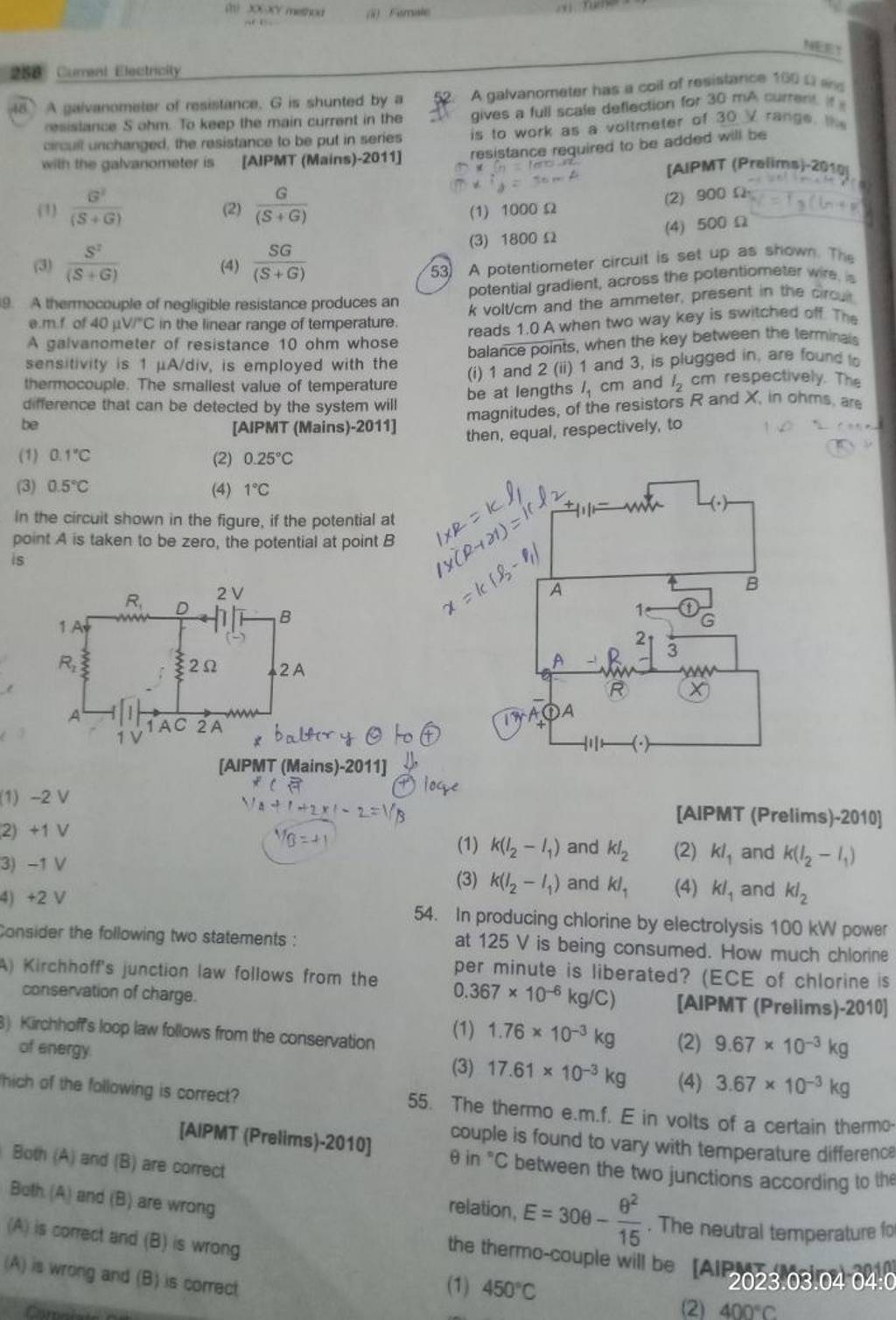 A potentiometer circuit is set up as shown. The A thermocouple of negligi..