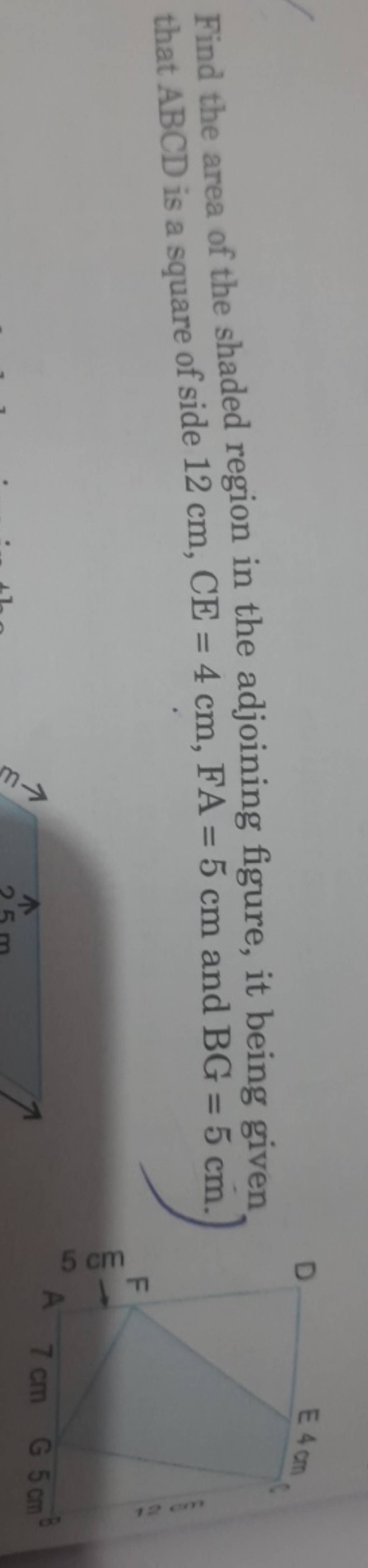 calculate the area of the shaded region in the adjoining figure