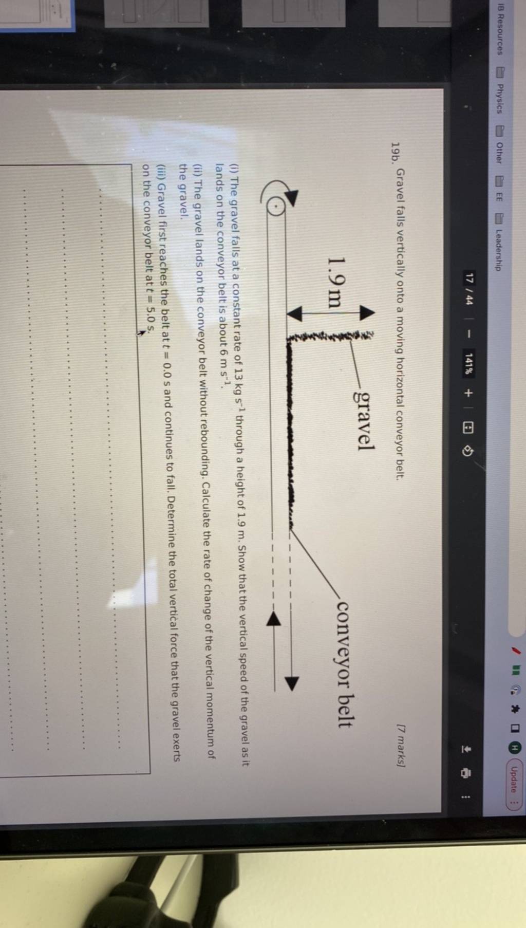 19b. Gravel falls vertically onto a moving horizontal conveyor belt...