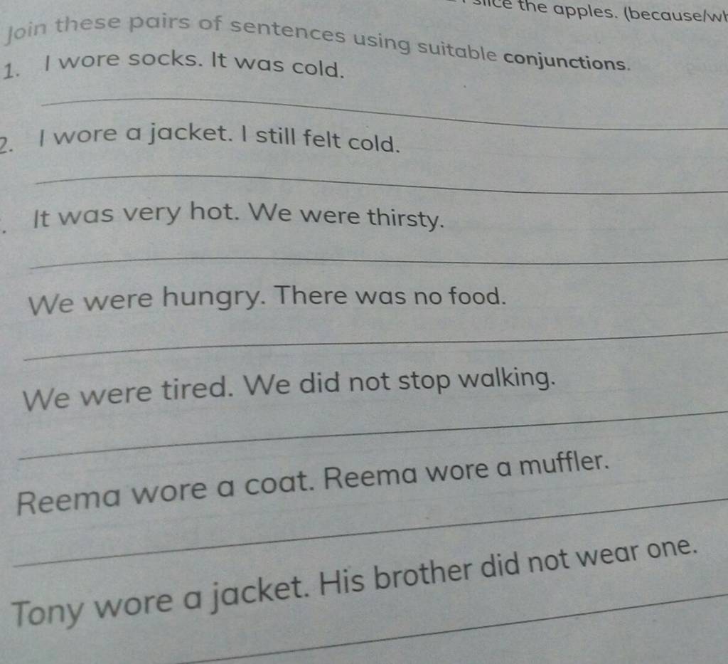 join-these-pairs-of-sentences-using-suitable-conjunctions-1-i-wore-sock
