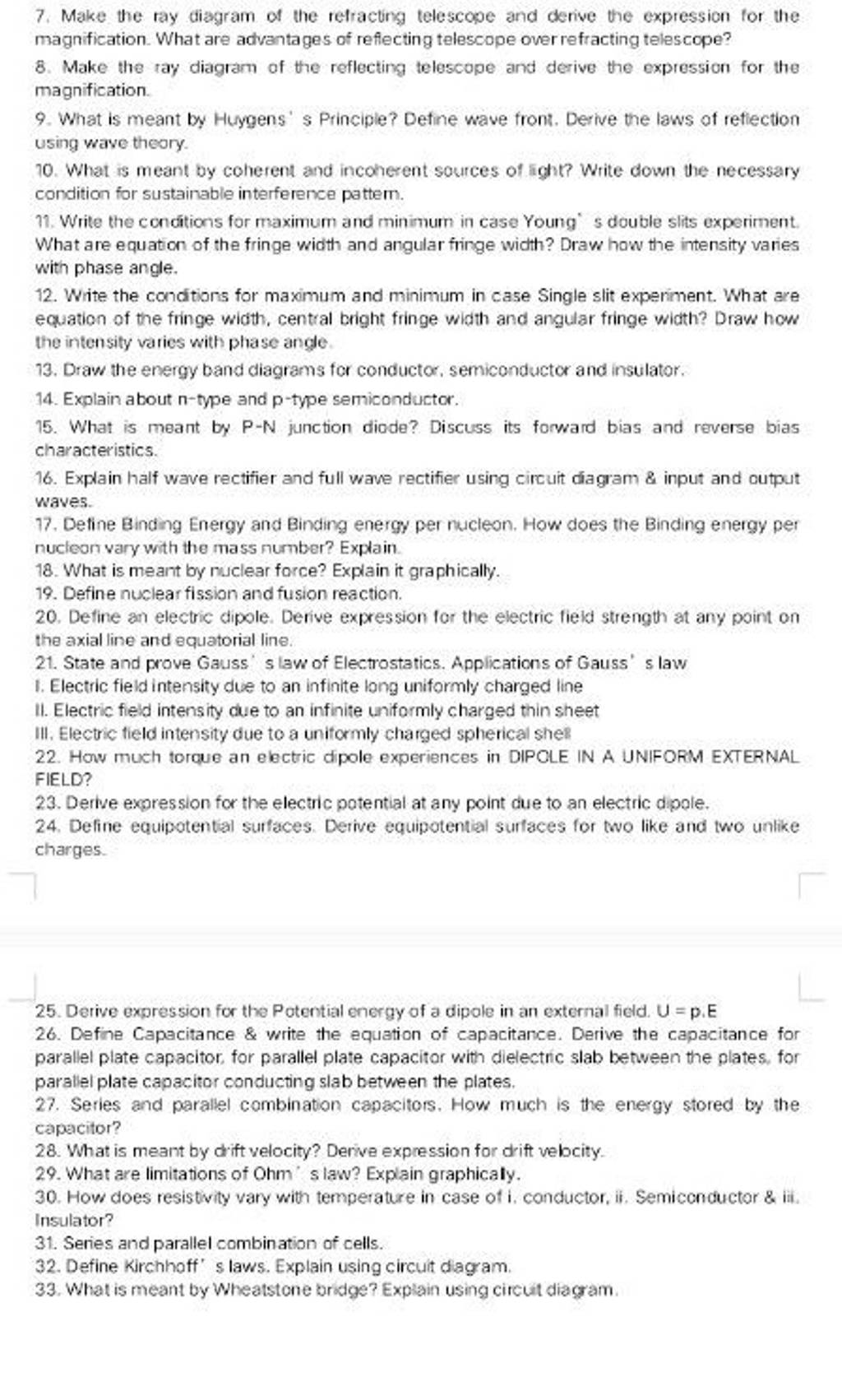 7. Make the ray diagram of the refracting telescope and derive the expres..
