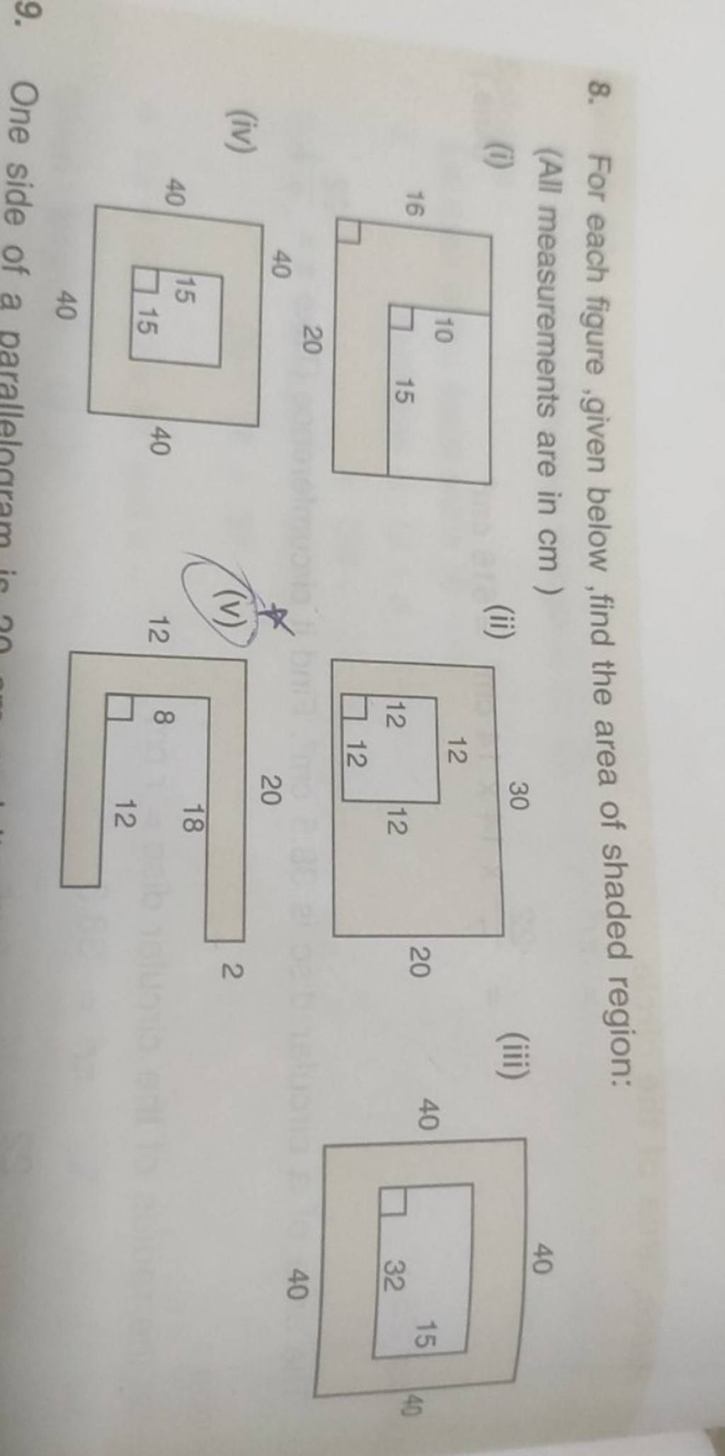 find the area of shaded region in the given figure class 8