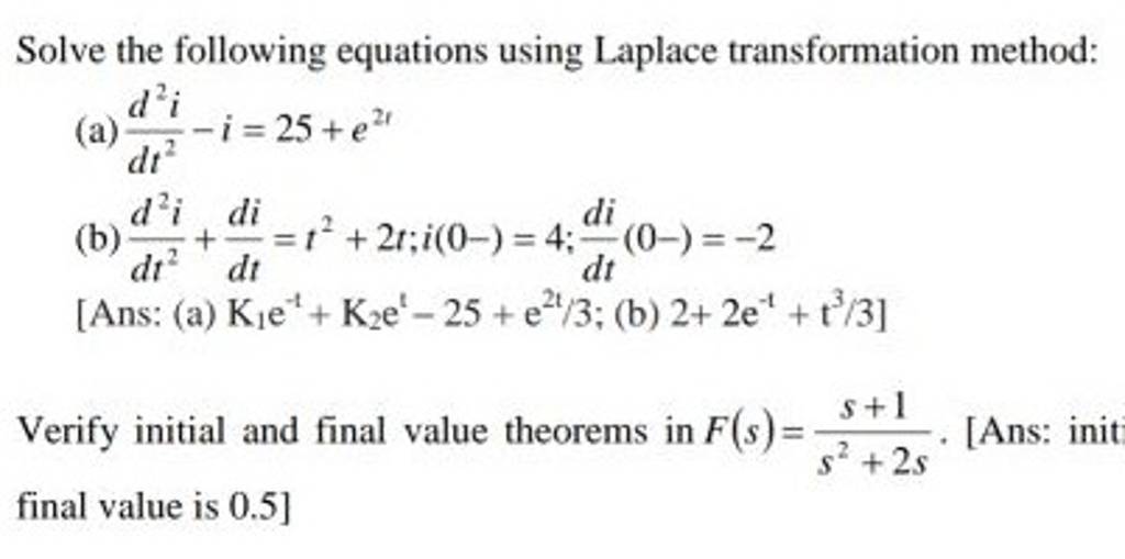 Solve The Following Equations Using Laplace Transformation Method Filo 6096