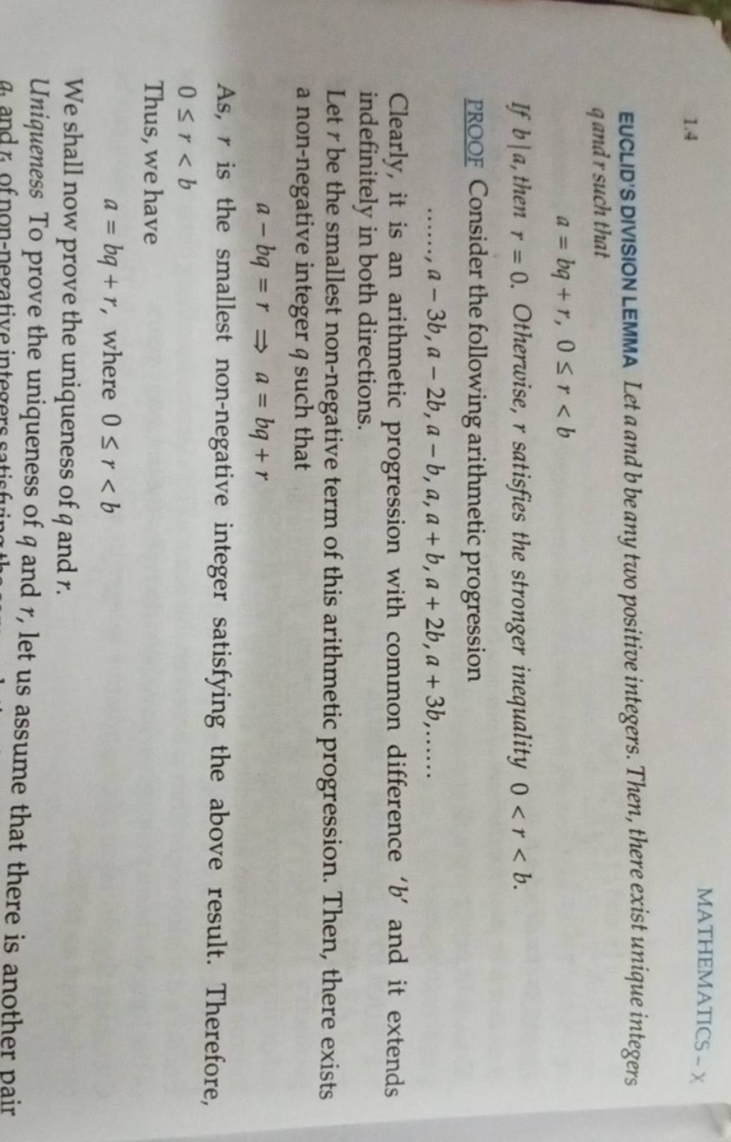 1.4 MATHEMATICS −x EUCLID'S DIVISION LEMMA Let A And B Be Any Two Positiv..