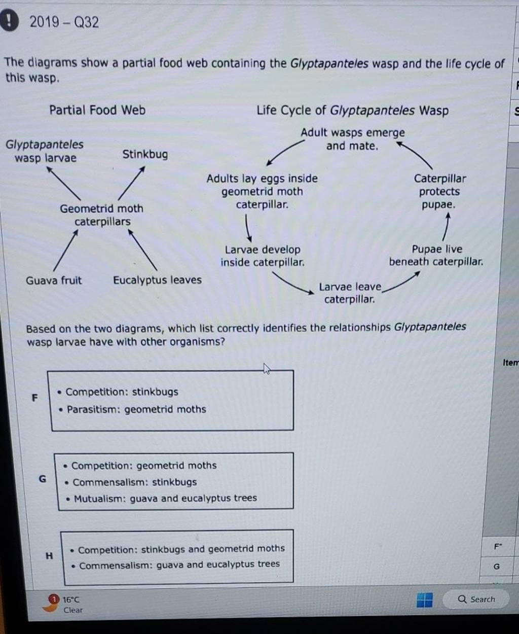 2019−Q32
The diagrams show a partial food web containing the Glyptapan