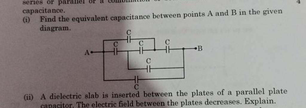 (i) Find The Equivalent Capacitance Between Points A And B In The Given C..