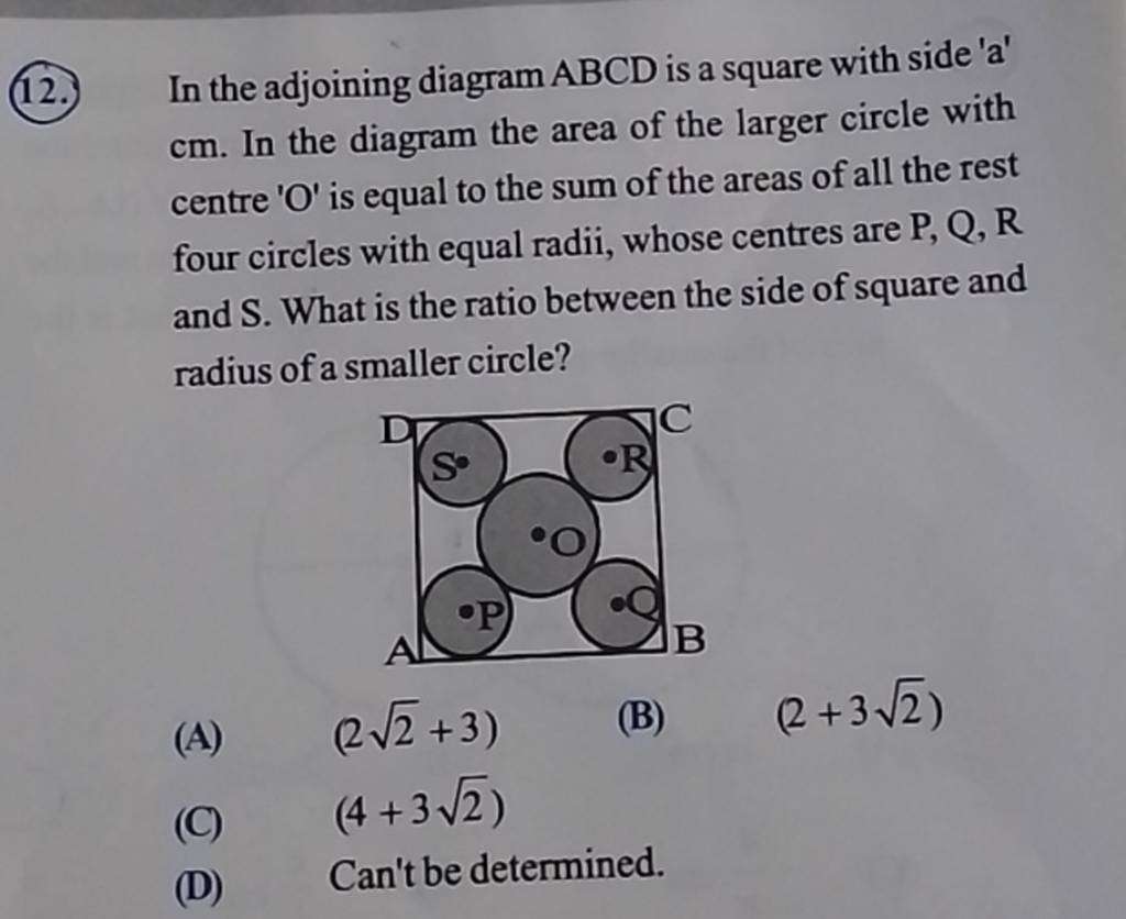 12 In The Adjoining Diagram Abcd Is A Square With Side A Cm In Th