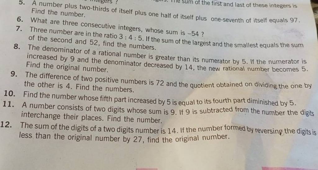 5. A number plus two-thirds of itself plus one half of itself plus one