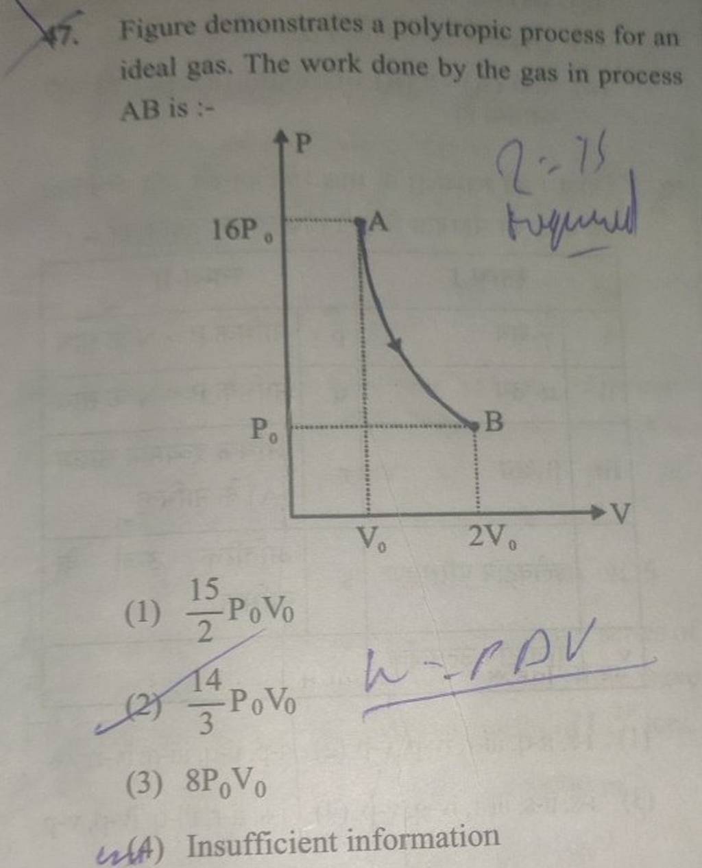 17. Figure demonstrates a polytropic process for an ideal gas. The work d..