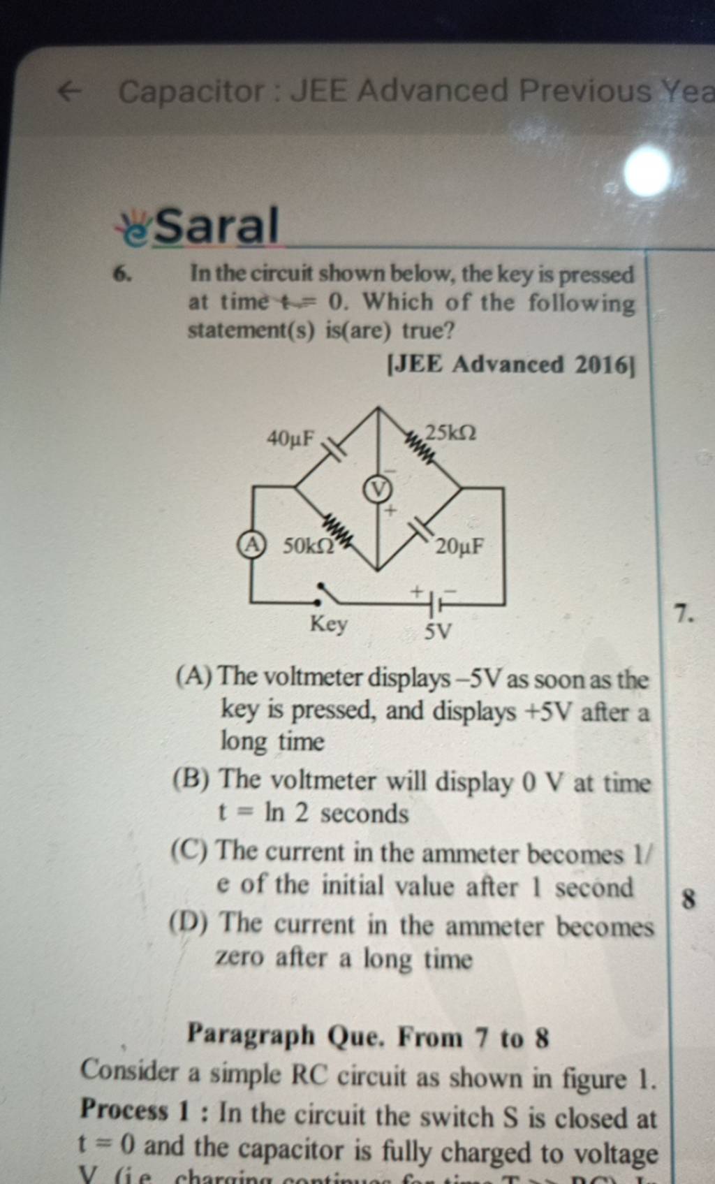← Capacitor JEE Advanced Previous Yea ésaral 6. In the circuit shown be..