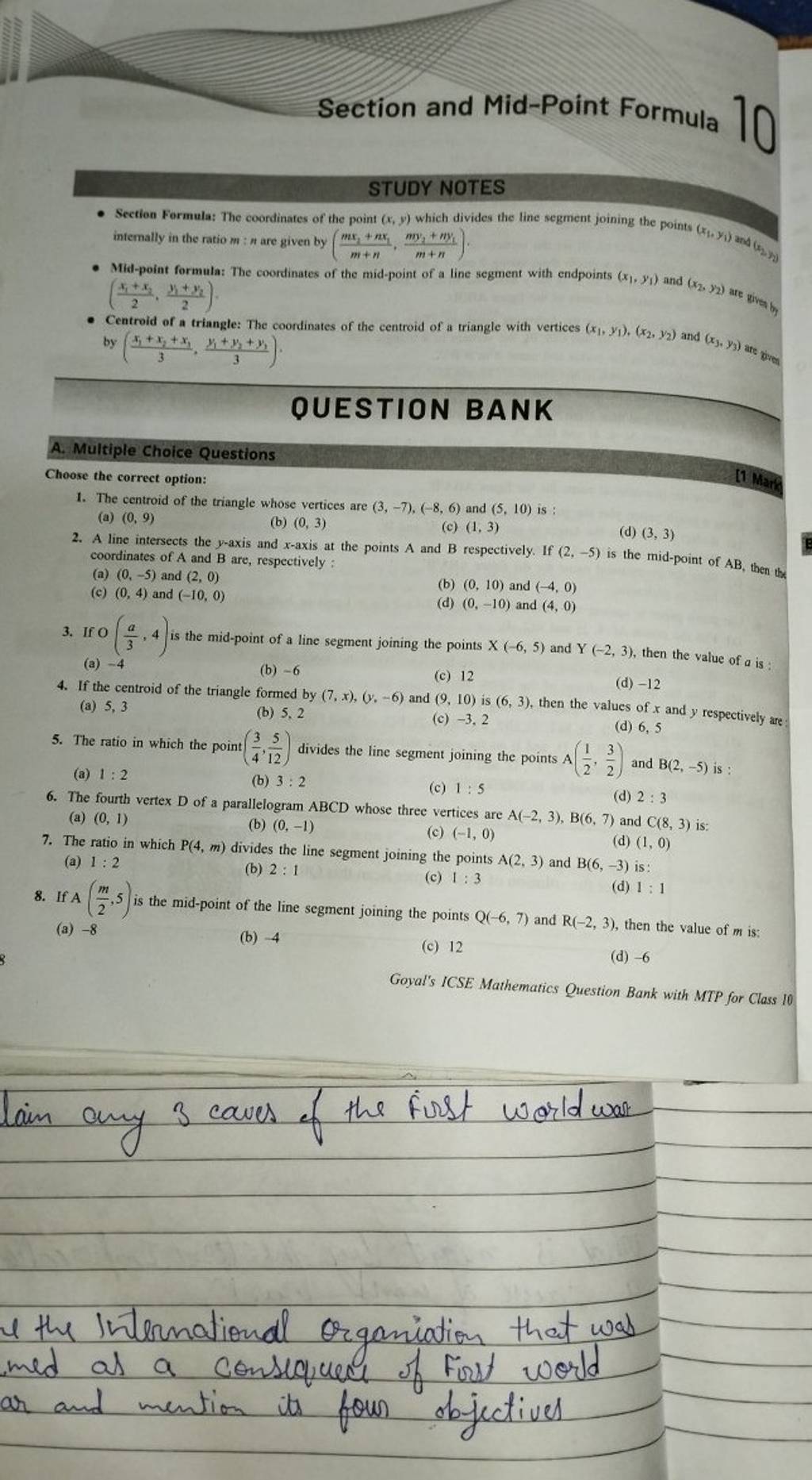 Section and Mid-Point Formula ]0 STUDY NOTES - Section Formula: The coord..