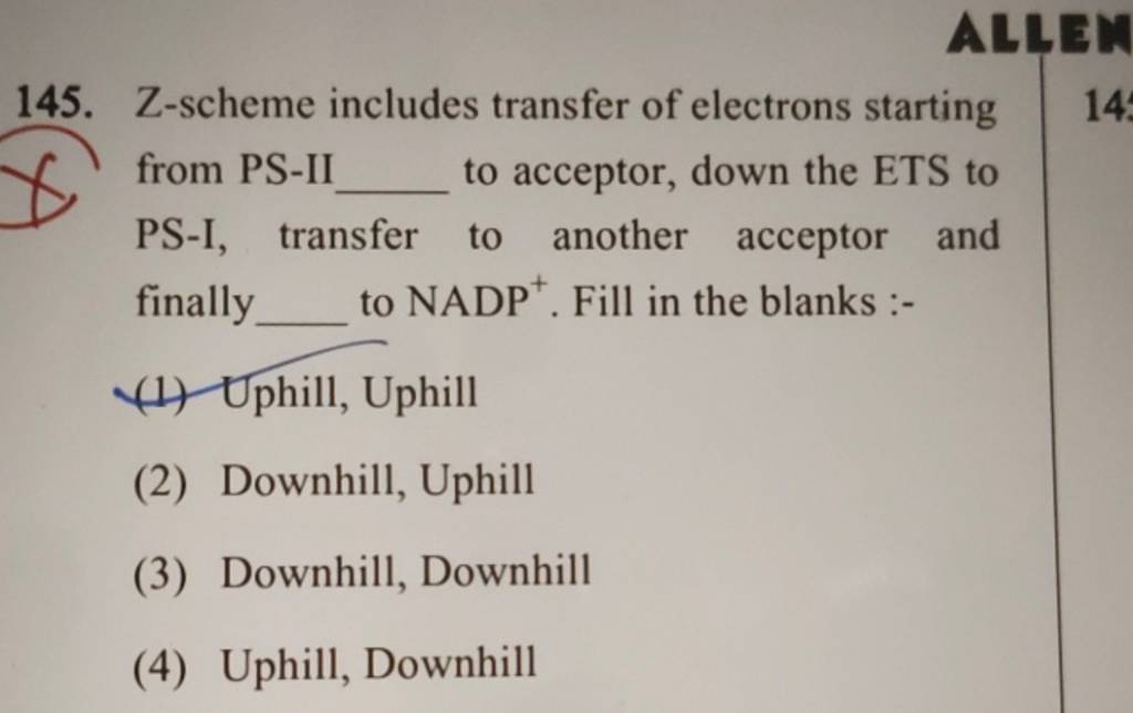 Zscheme includes transfer of electrons starting from PSII to acceptor,