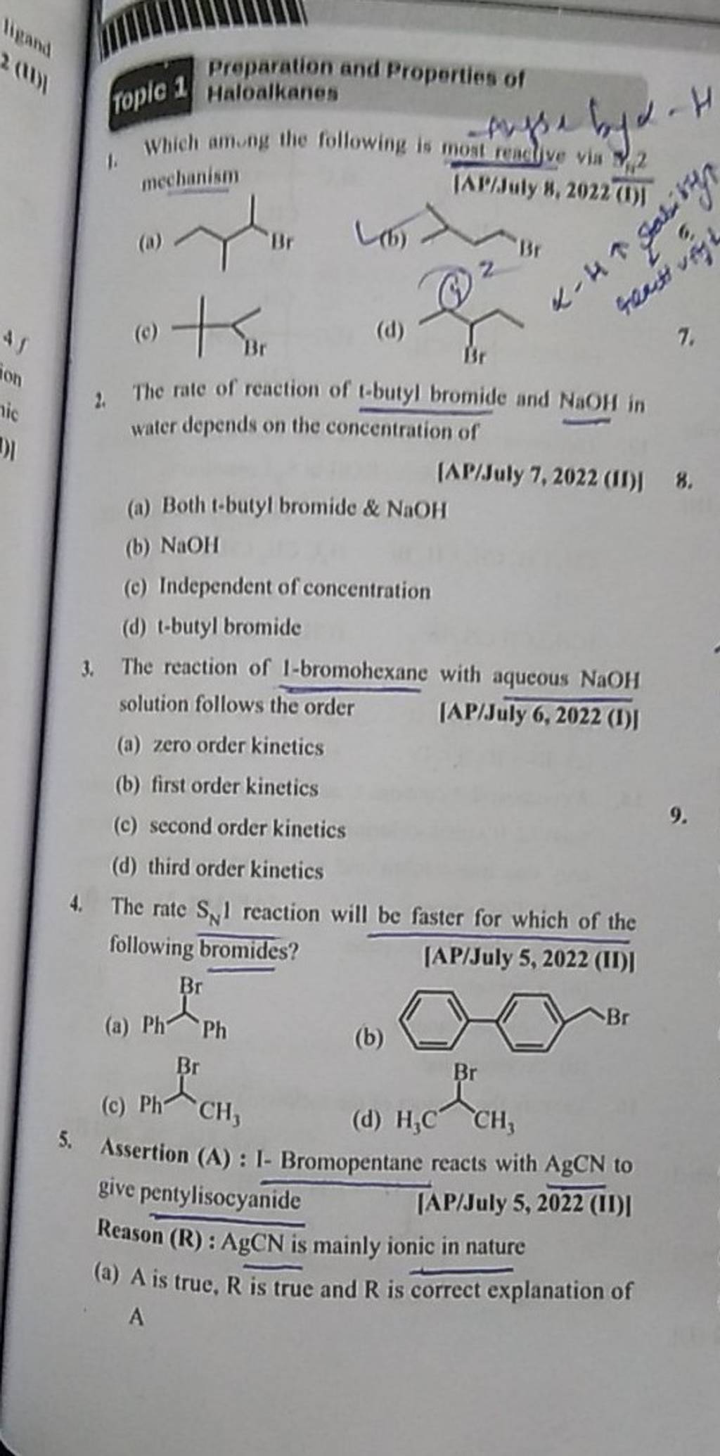 The Reaction Of 1 Bromohexane With Aqueous Naoh Solution Follows The Orde