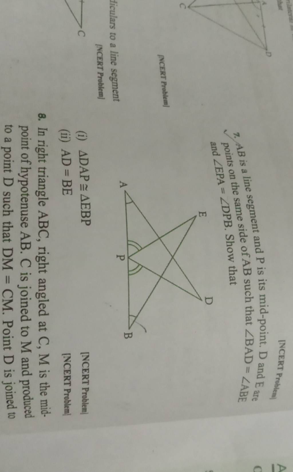 Ncert Problem 7 Ab Is A Line Segment And P Is Its Mid Point D And E A 7364