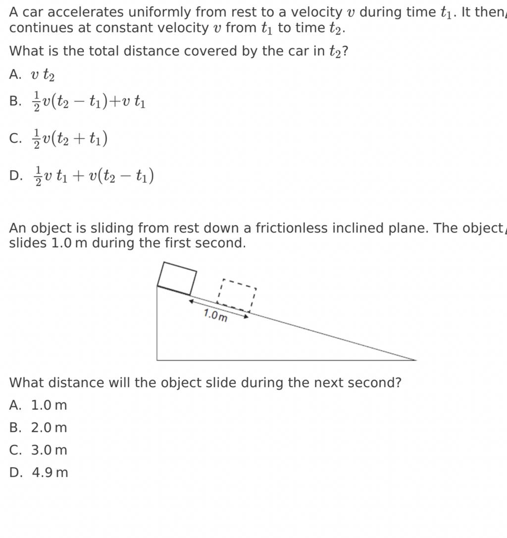 An object is sliding from rest down a frictionless inclined plane. The ob..