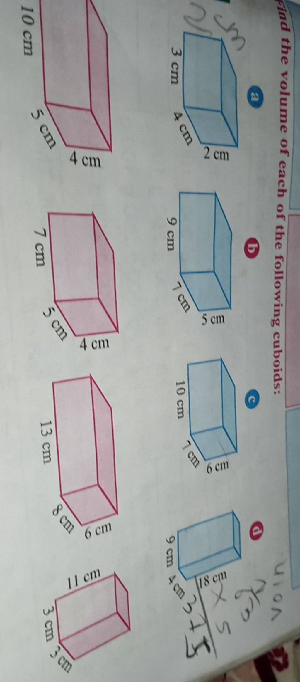find the volume of each of the following cuboids