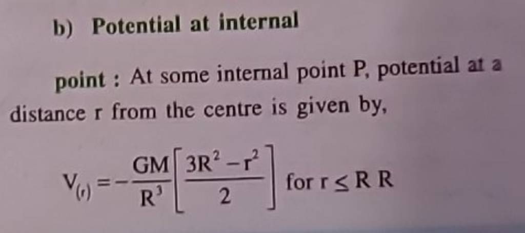 B) Potential At Internal Point : At Some Internal Point P, Potential At A..