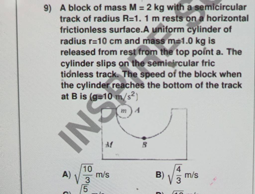 A Block Of Mass M Kg With A Semicircular Track Of Radius R M Res