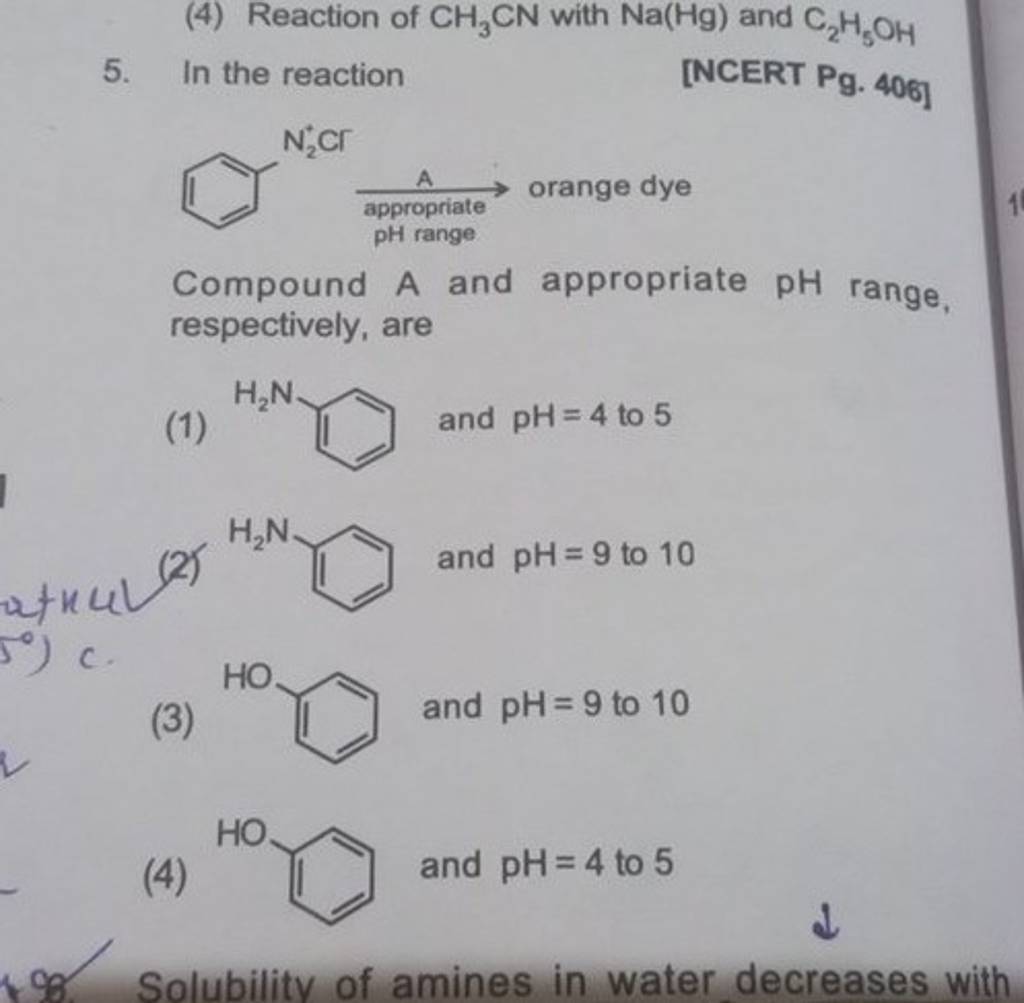 In The Reaction [ncert Pg 406] Appropriate Ph Range Orange Dye Compoun