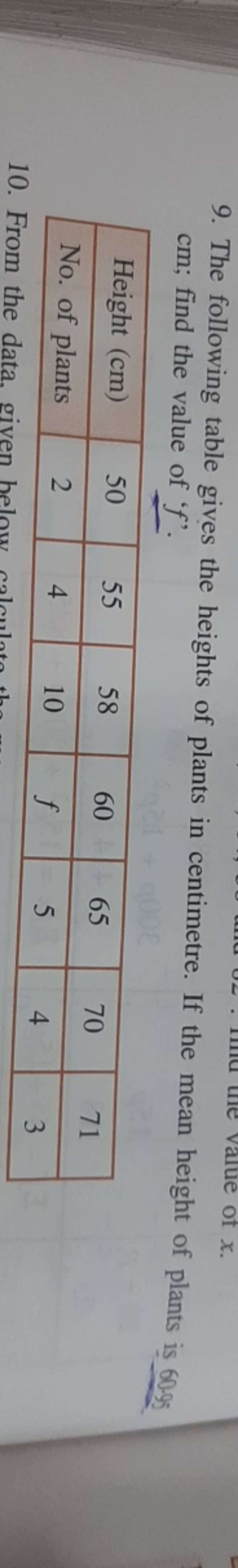 9. The following table gives the heights of plants in centimetre. If the