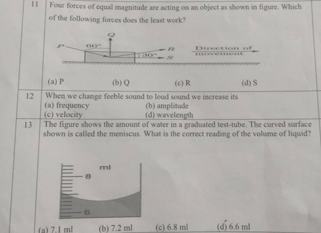 The figure shows the amount of water in a graduated testtube. The curved..