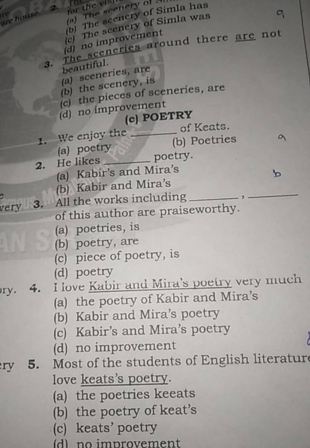 (a) The ecenery of Simla has (b) The scenery of Simla was 3. The scenerie..