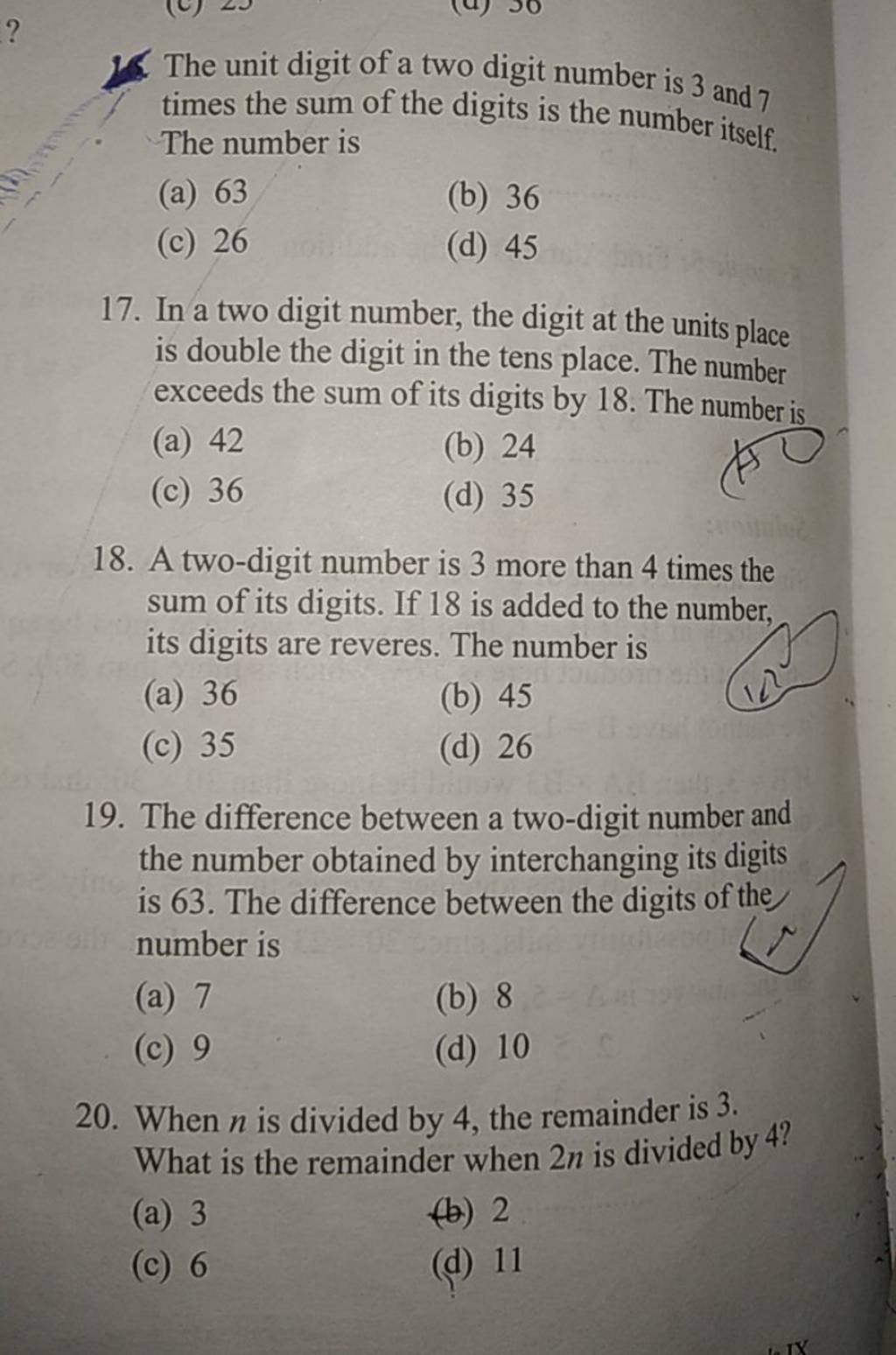 The Unit Digit Of A Two Digit Number Is 3 And 7 Times The Sum Of The Digi