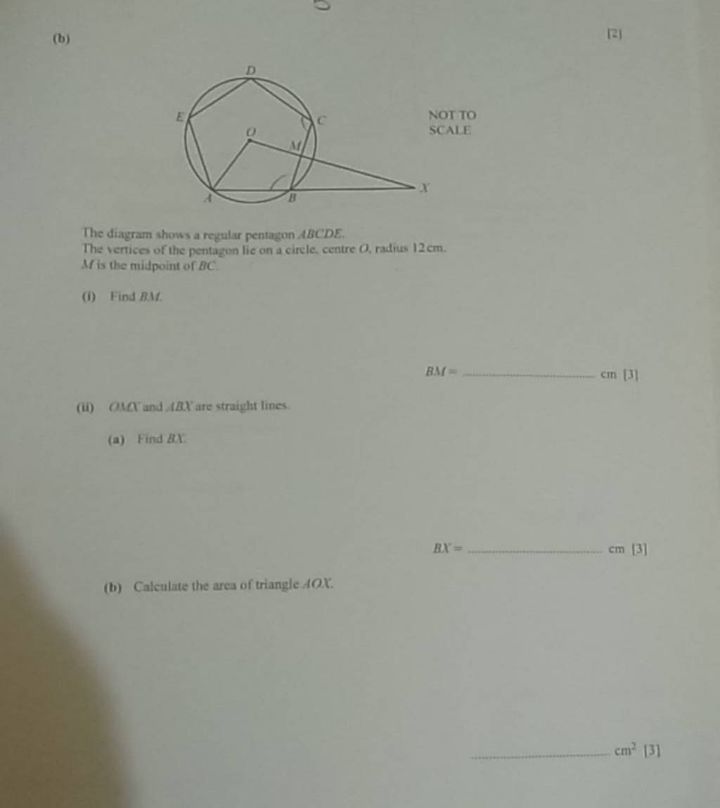 (b) [2] The diagram shows a regular pentagon ABCDE. The vertices of the p..